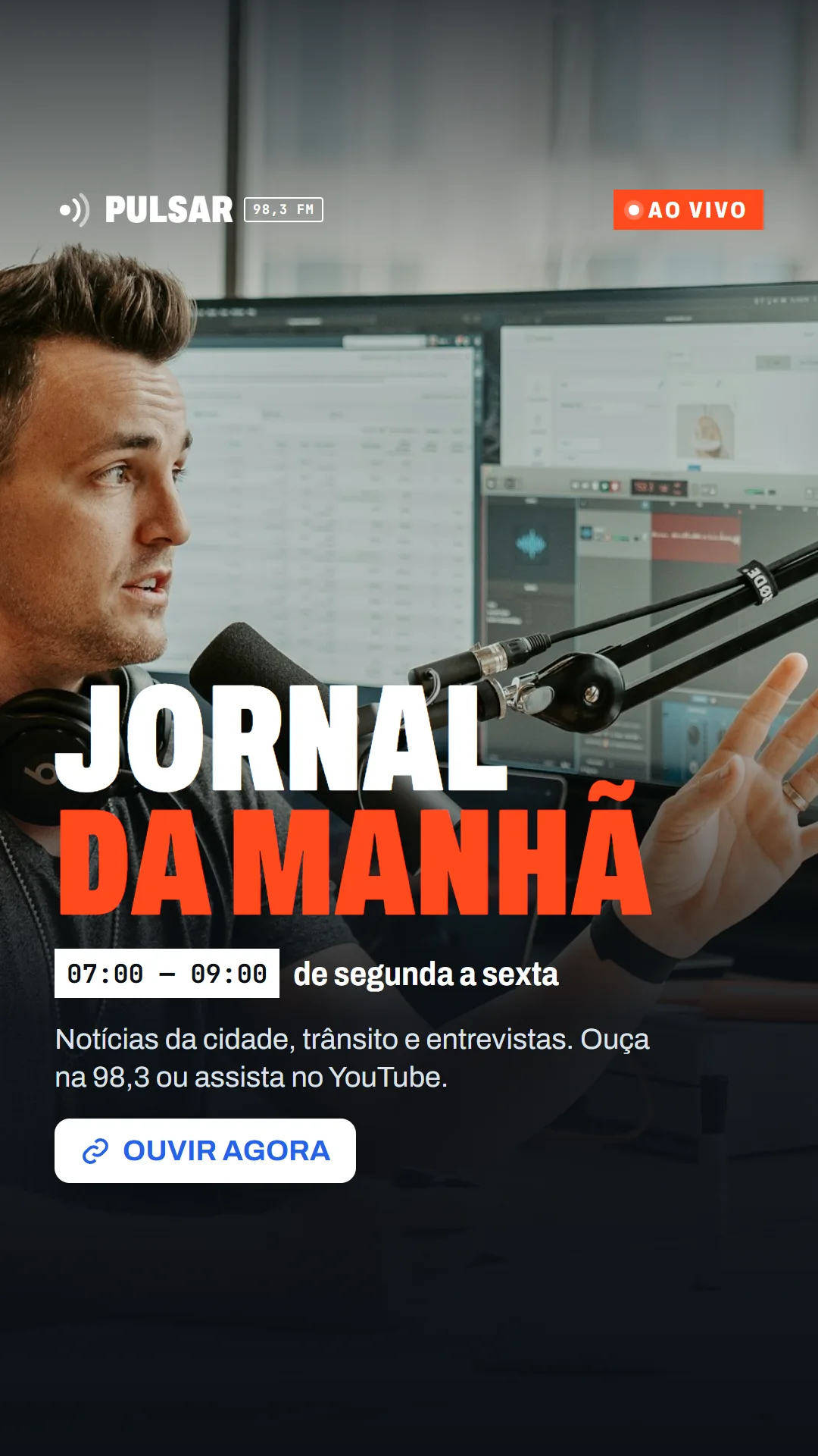 Stories 'Ao vivo: Jornal da Manhã' da rádio fictícia Pulsar News